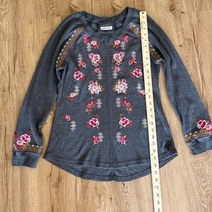Paparazzi Embroidered Waffle Knit Thermal Top Boho Floral Small Fits Medium